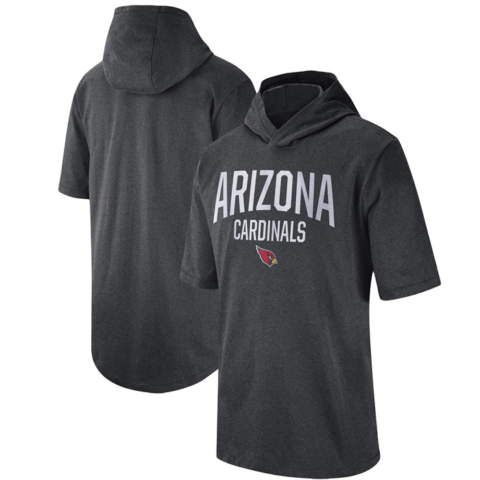 Men's Arizona Cardinals Heathered Charcoal Sideline Training Hooded Performance T-Shirt